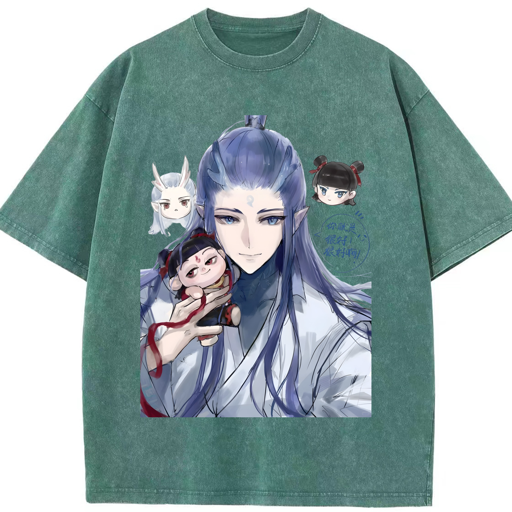 （画像用） Ne Zha 2 ナタ 魔童の大暴れ 綿100% ヴィンテージ風 半袖Tシャツ（フロントプリント）